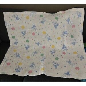 Beacon White with Blue Bears Balloons Satin Trim Baby Blanket 46 x 41 WPL 1675